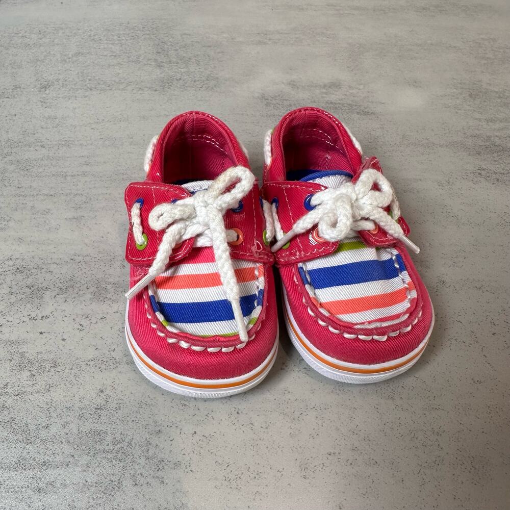 Sperry, Top-Sider Jr Bahama Crib Shoe, US 1M Pink Blue Orange Baby Boat Shoes